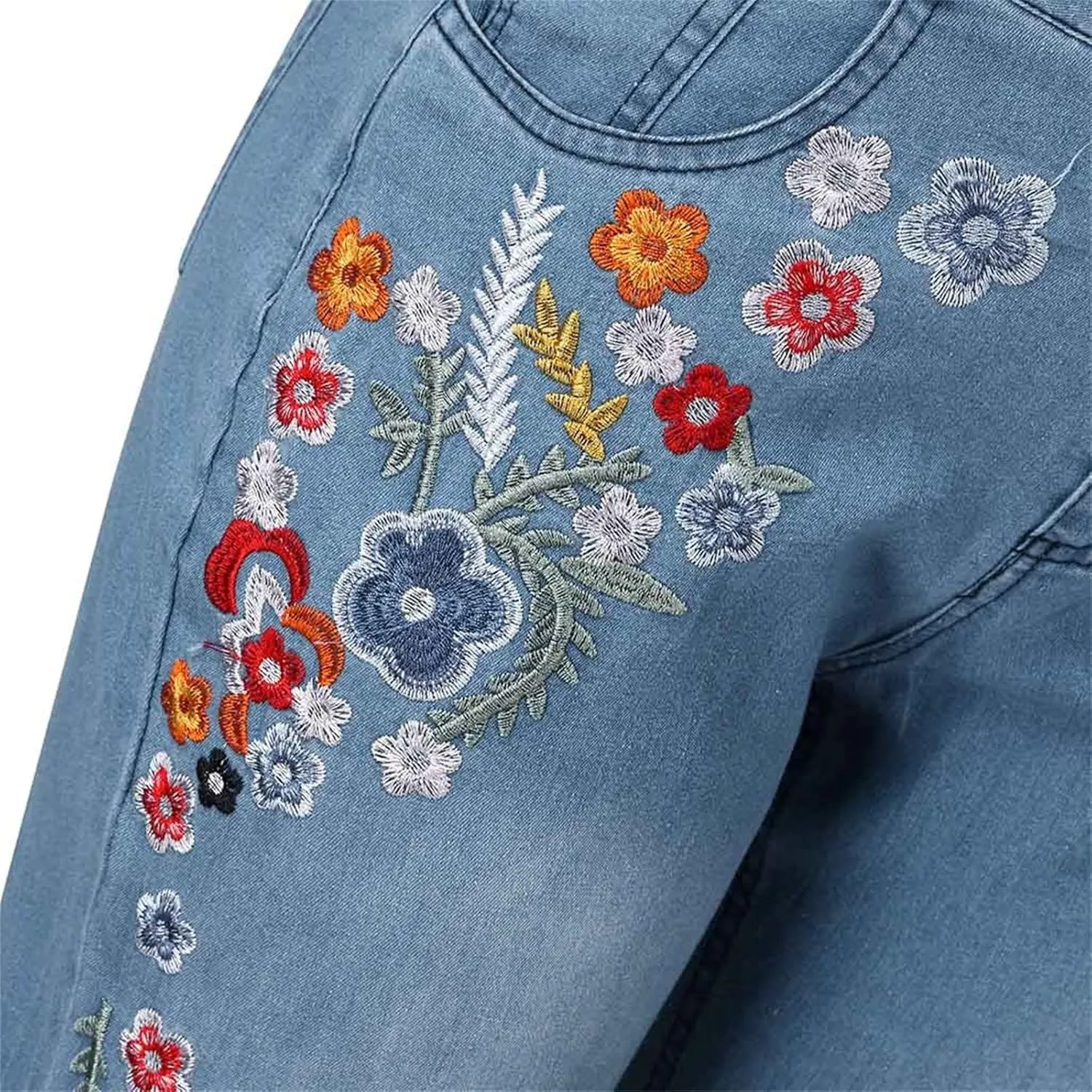 Women's Jeans Embroidery Destoryed Flare Jeans Button Waist Bell Bottom Denim Pants Cute Jeans, XS-4XL