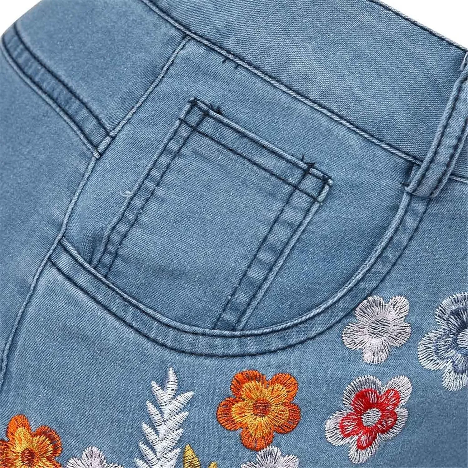 Women's Jeans Embroidery Destoryed Flare Jeans Button Waist Bell Bottom Denim Pants Cute Jeans, XS-4XL