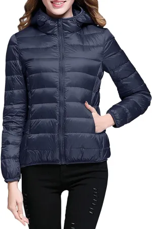 Women's Lightweight Packable Down Jacket Quilted Puffer Coat with Hood Light Weight Short Down Jacket