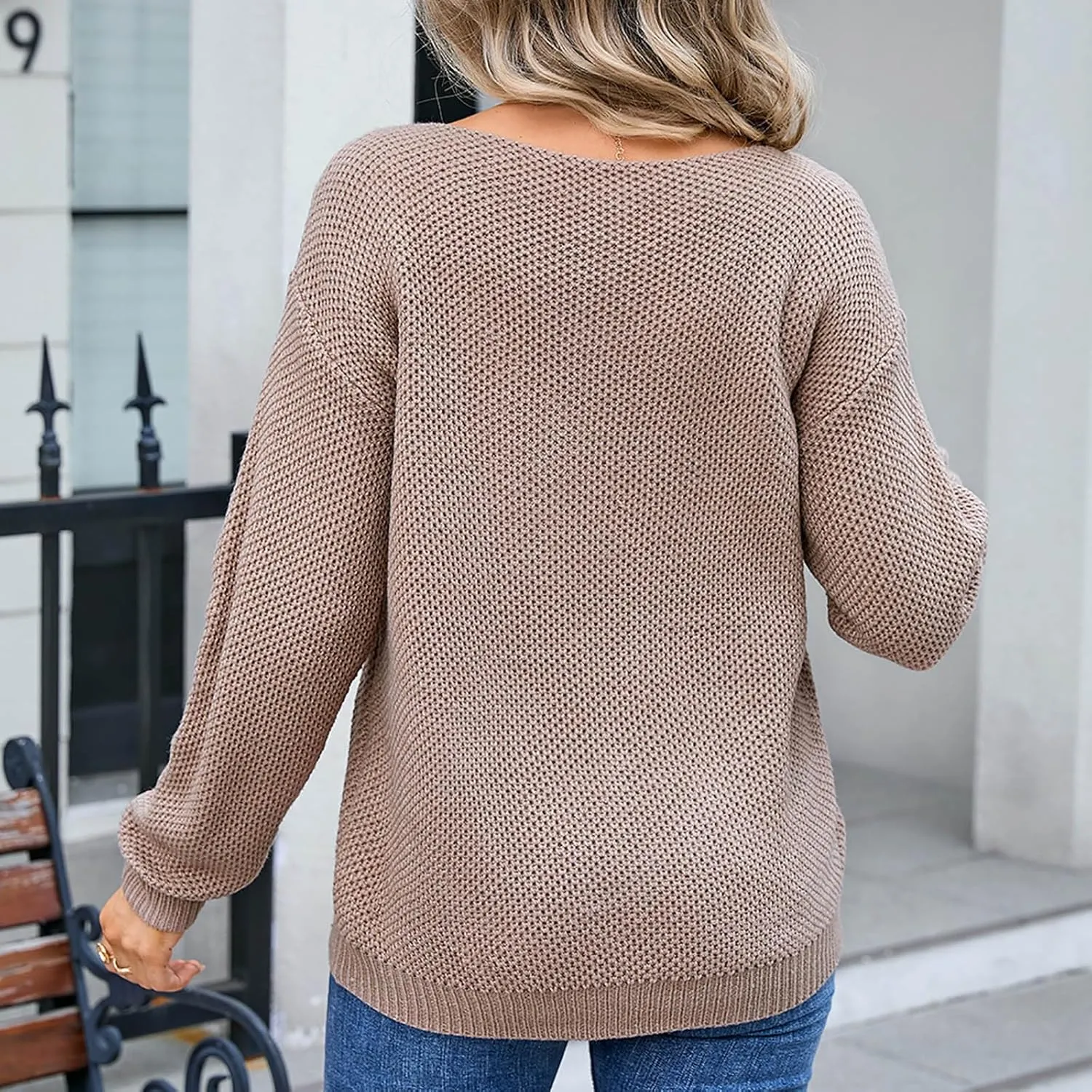 Women's Long Sleeve Crew Neck Crochet Sweaters 2024 Fall Winter Trendy Chest Pocket Sexy Knit Hollow Out Pullover
