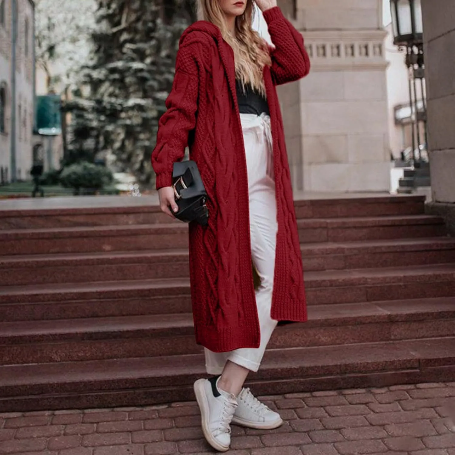 Womens Long Sweaters Long Sleeve Cable Knit Cardigan Sweaters for Women Chunky Sweater Open Front Cardigans Outwear Pocket