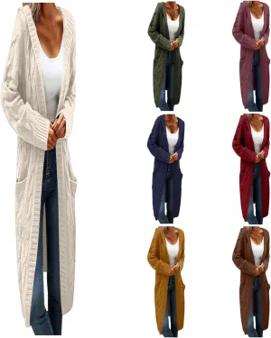 Womens Long Sweaters Long Sleeve Cable Knit Cardigan Sweaters for Women Chunky Sweater Open Front Cardigans Outwear Pocket
