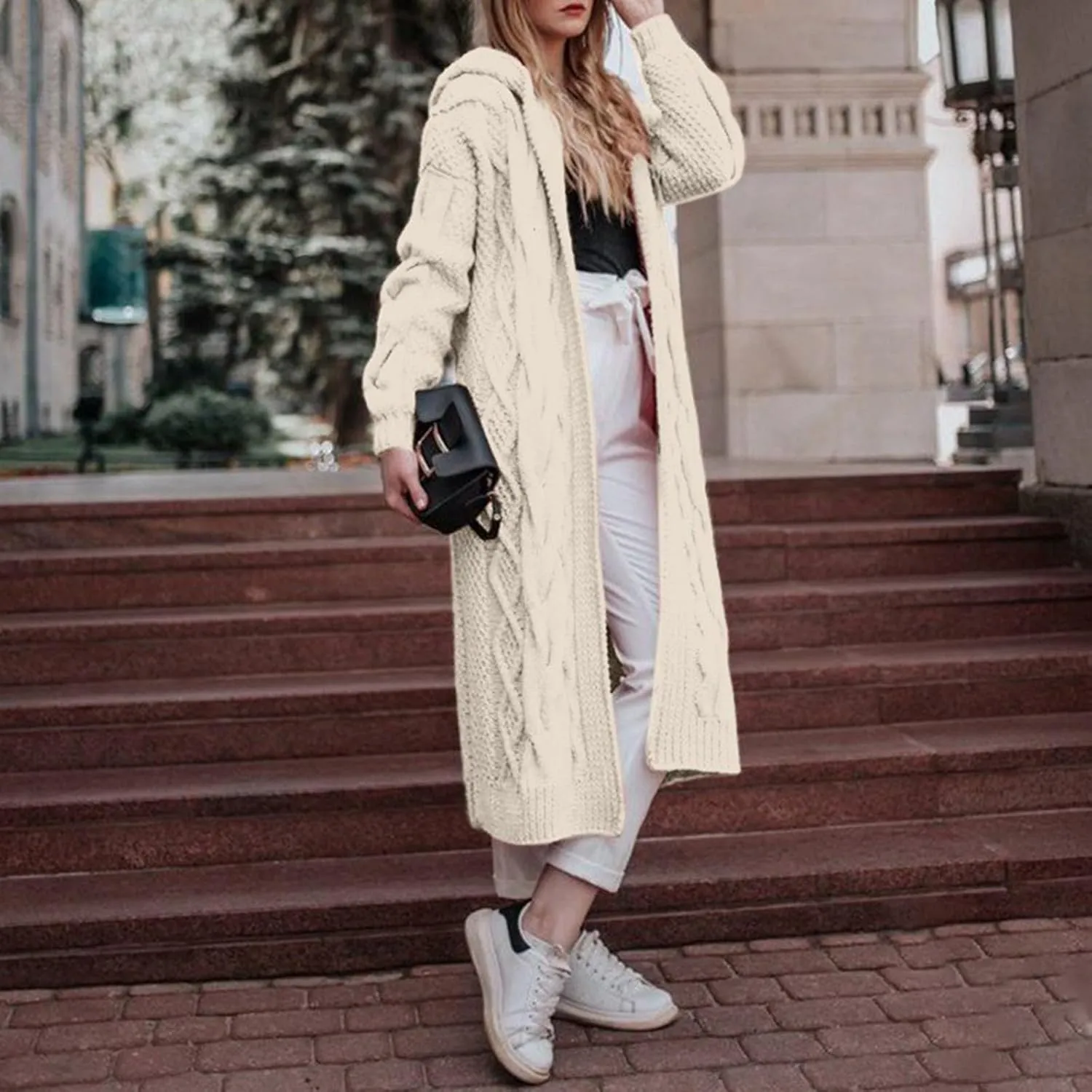 Womens Long Sweaters Long Sleeve Cable Knit Cardigan Sweaters for Women Chunky Sweater Open Front Cardigans Outwear Pocket