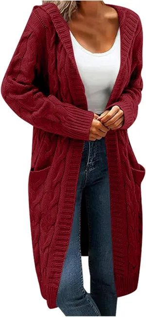Womens Long Sweaters Long Sleeve Cable Knit Cardigan Sweaters for Women Chunky Sweater Open Front Cardigans Outwear Pocket