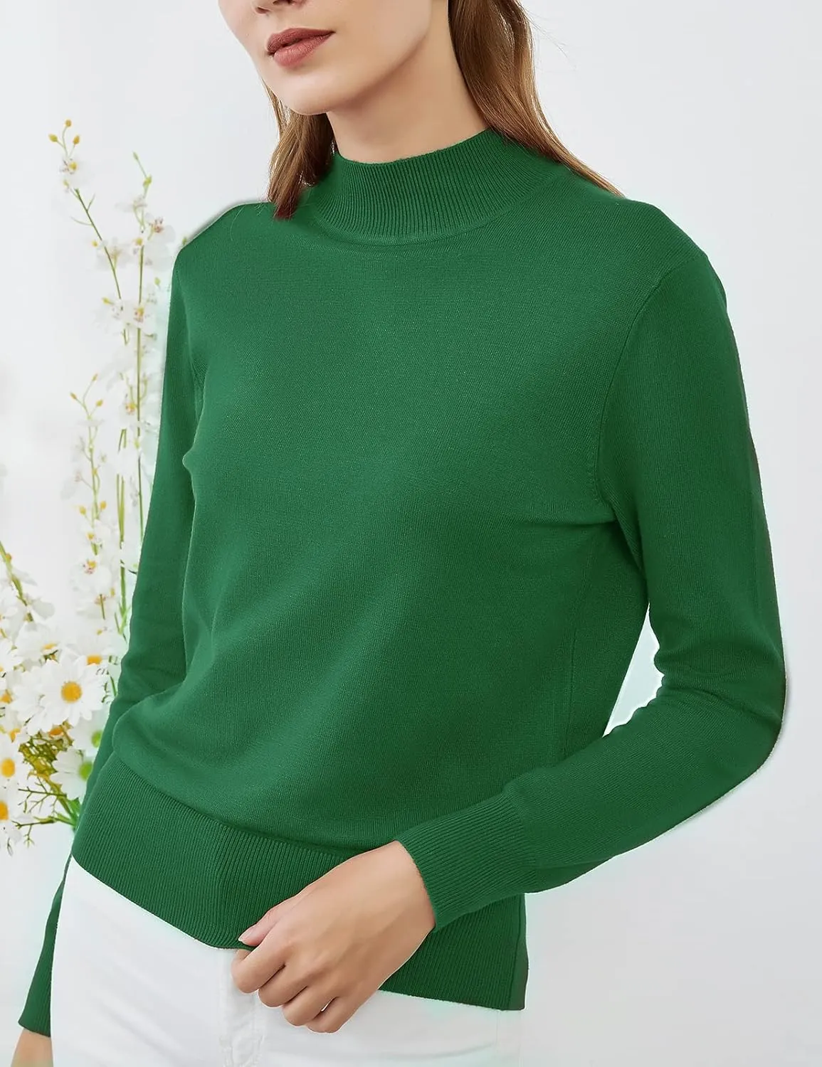 Womens Mockneck Sweater Lightweight Long Sleeve Sweater for Fall Winter Casual Pullover Knit Jumper Tops