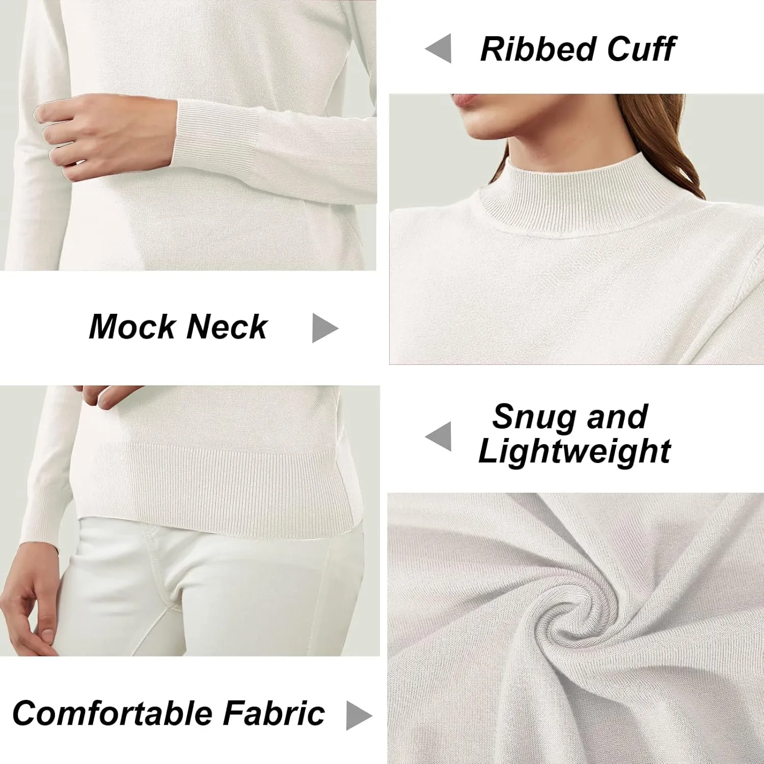 Womens Mockneck Sweater Lightweight Long Sleeve Sweater for Fall Winter Casual Pullover Knit Jumper Tops