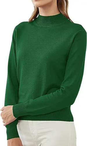 Womens Mockneck Sweater Lightweight Long Sleeve Sweater for Fall Winter Casual Pullover Knit Jumper Tops