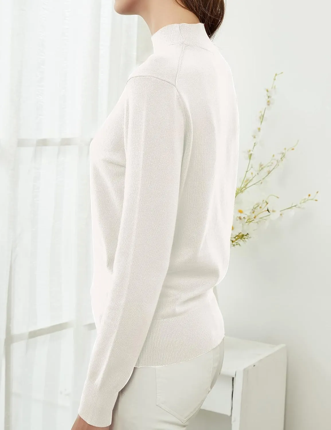 Womens Mockneck Sweater Lightweight Long Sleeve Sweater for Fall Winter Casual Pullover Knit Jumper Tops