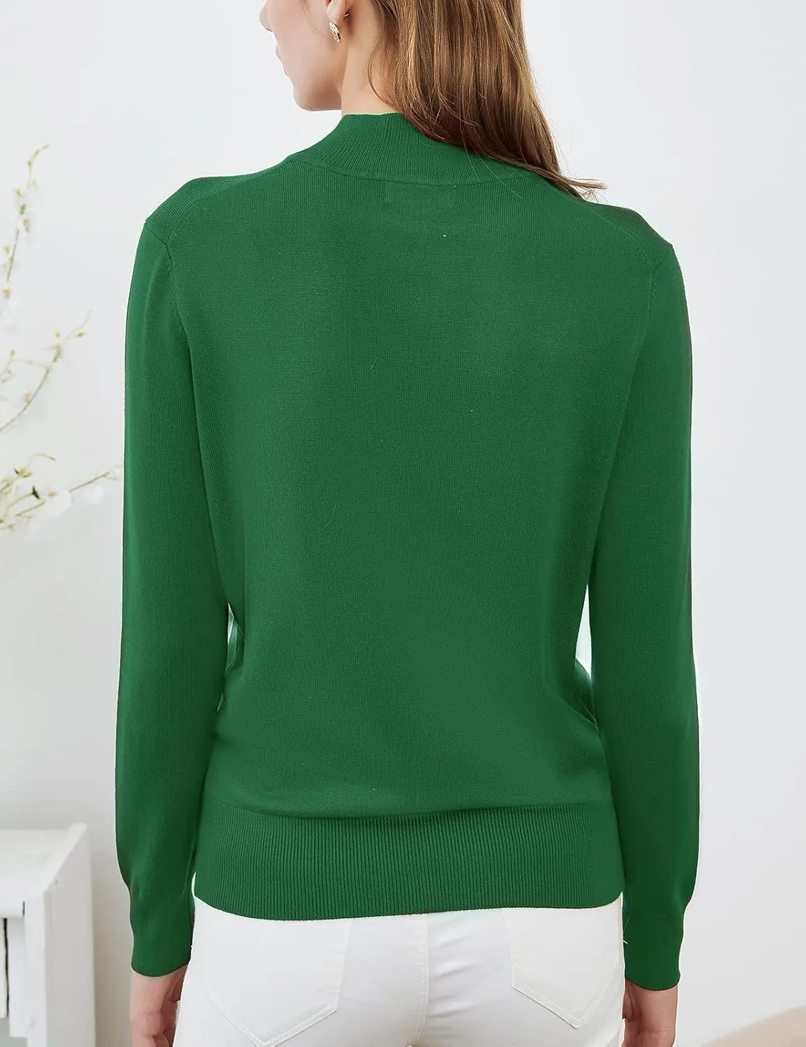 Womens Mockneck Sweater Lightweight Long Sleeve Sweater for Fall Winter Casual Pullover Knit Jumper Tops
