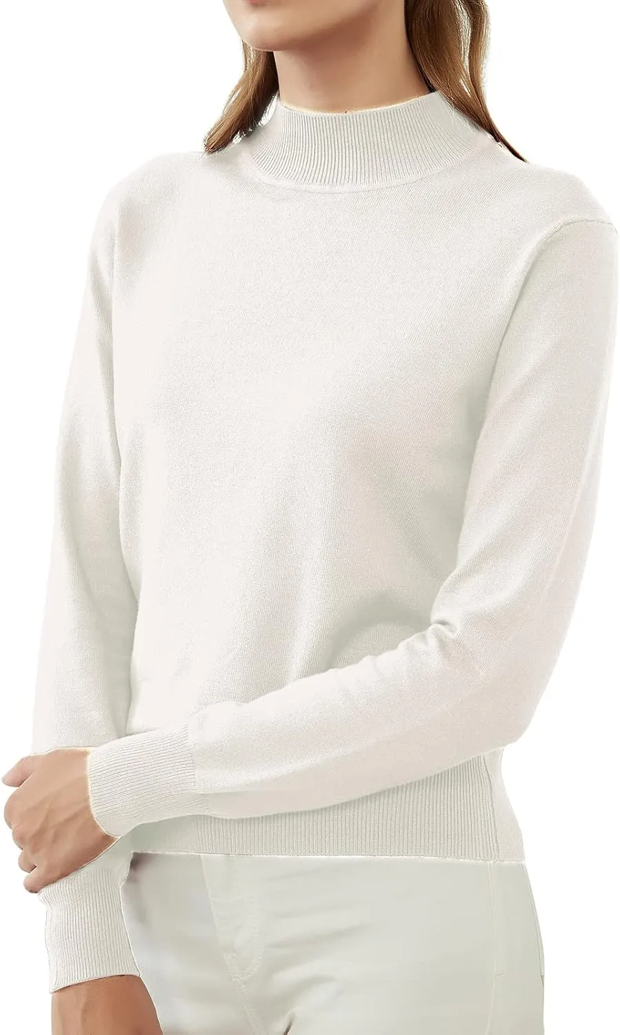 Womens Mockneck Sweater Lightweight Long Sleeve Sweater for Fall Winter Casual Pullover Knit Jumper Tops