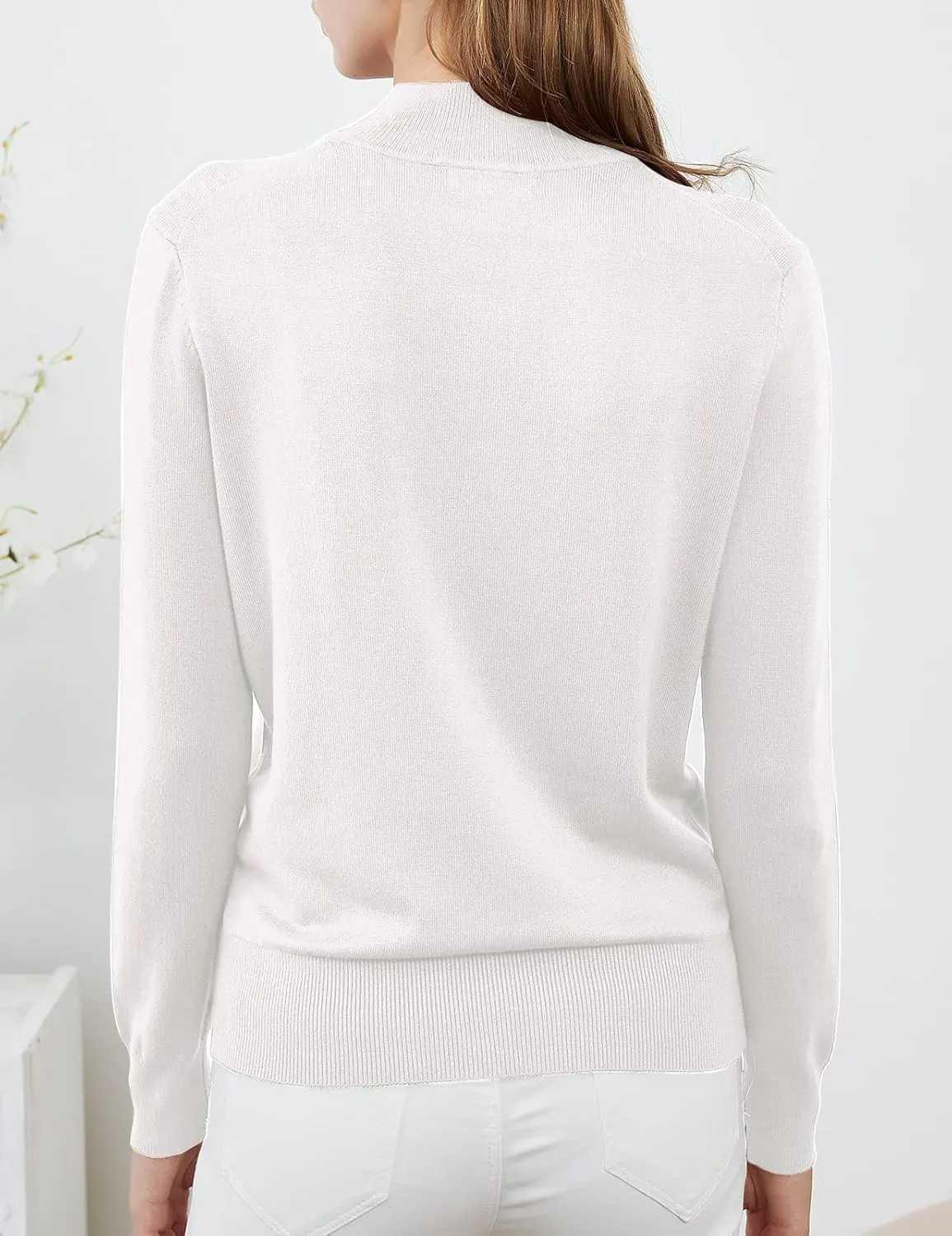 Womens Mockneck Sweater Lightweight Long Sleeve Sweater for Fall Winter Casual Pullover Knit Jumper Tops