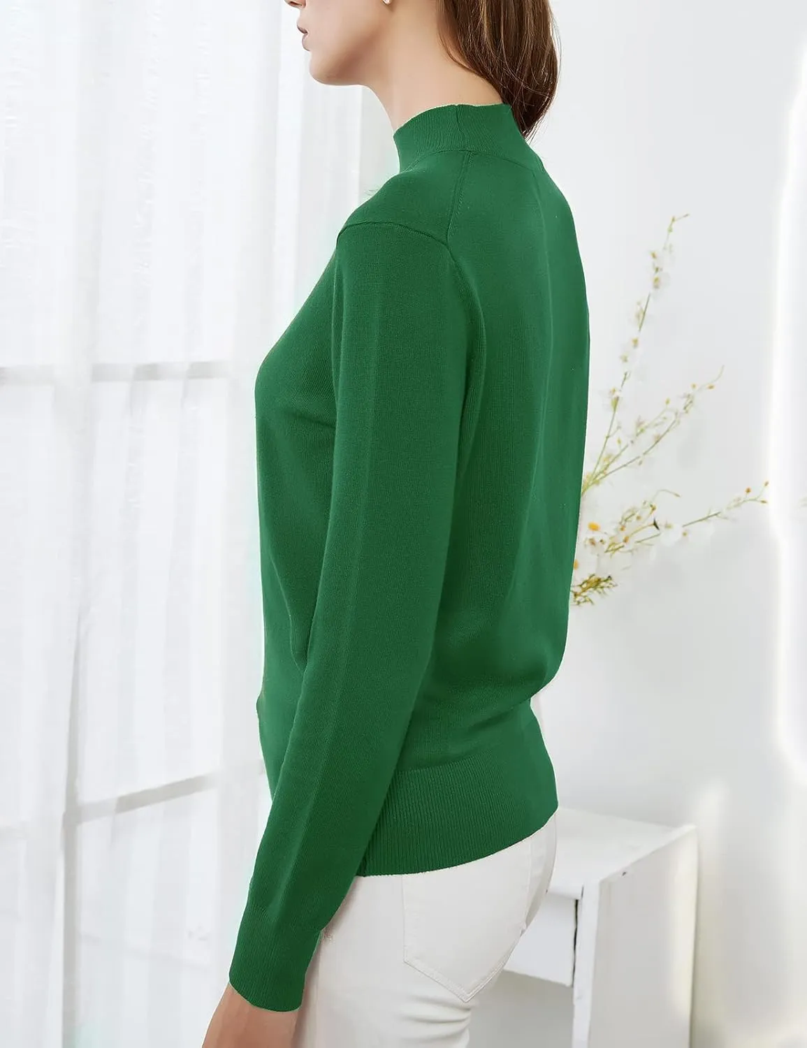 Womens Mockneck Sweater Lightweight Long Sleeve Sweater for Fall Winter Casual Pullover Knit Jumper Tops