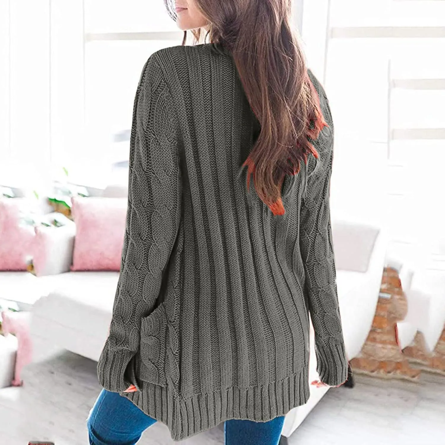 Women's Open Front Cardigan Sweaters 2024 Winter Fashion Button Down Cable Knit Chunky Warm Outwear Coats with Pocket