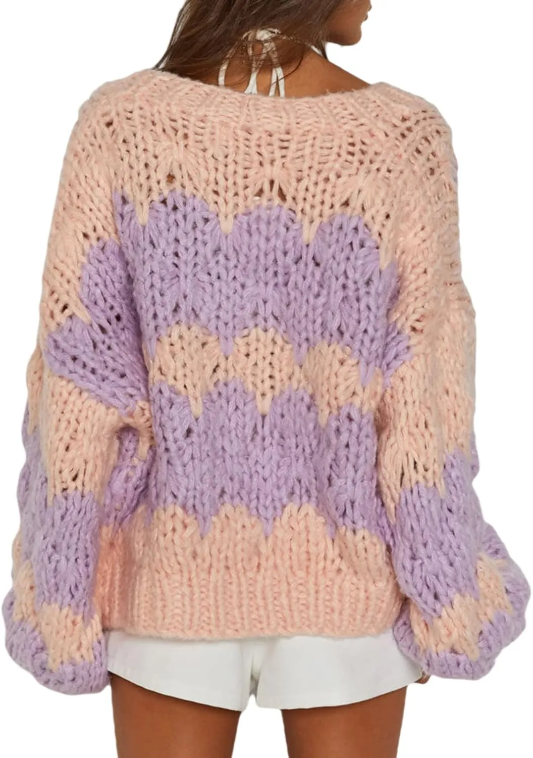 Womens Open Front Chunky Cardigan Sweater Long Sleeve Cable Knit Cropped Cardigan Loose Outwear Coat Streetwear