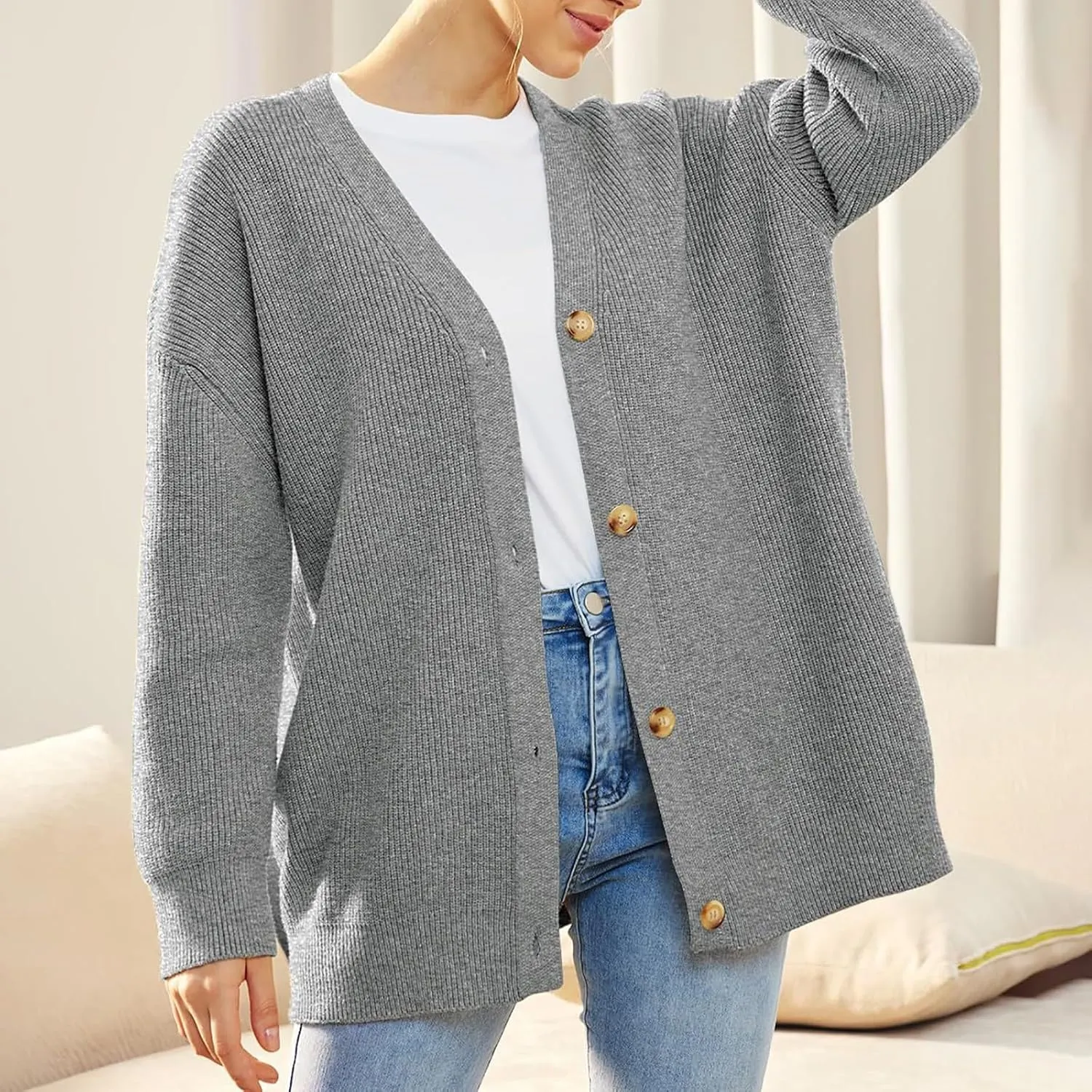 Women's Oversized Cardigan Sweaters Long Sleeve Button Down Open Front Knit Sweater 2024 Fall Fashion Outfits Knitwear