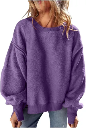 Women's Oversized Crewneck Sweatshirts Trendy Long Sleeve Fleece Pullover Fall Fashion Tops Comfort Winter Clothes