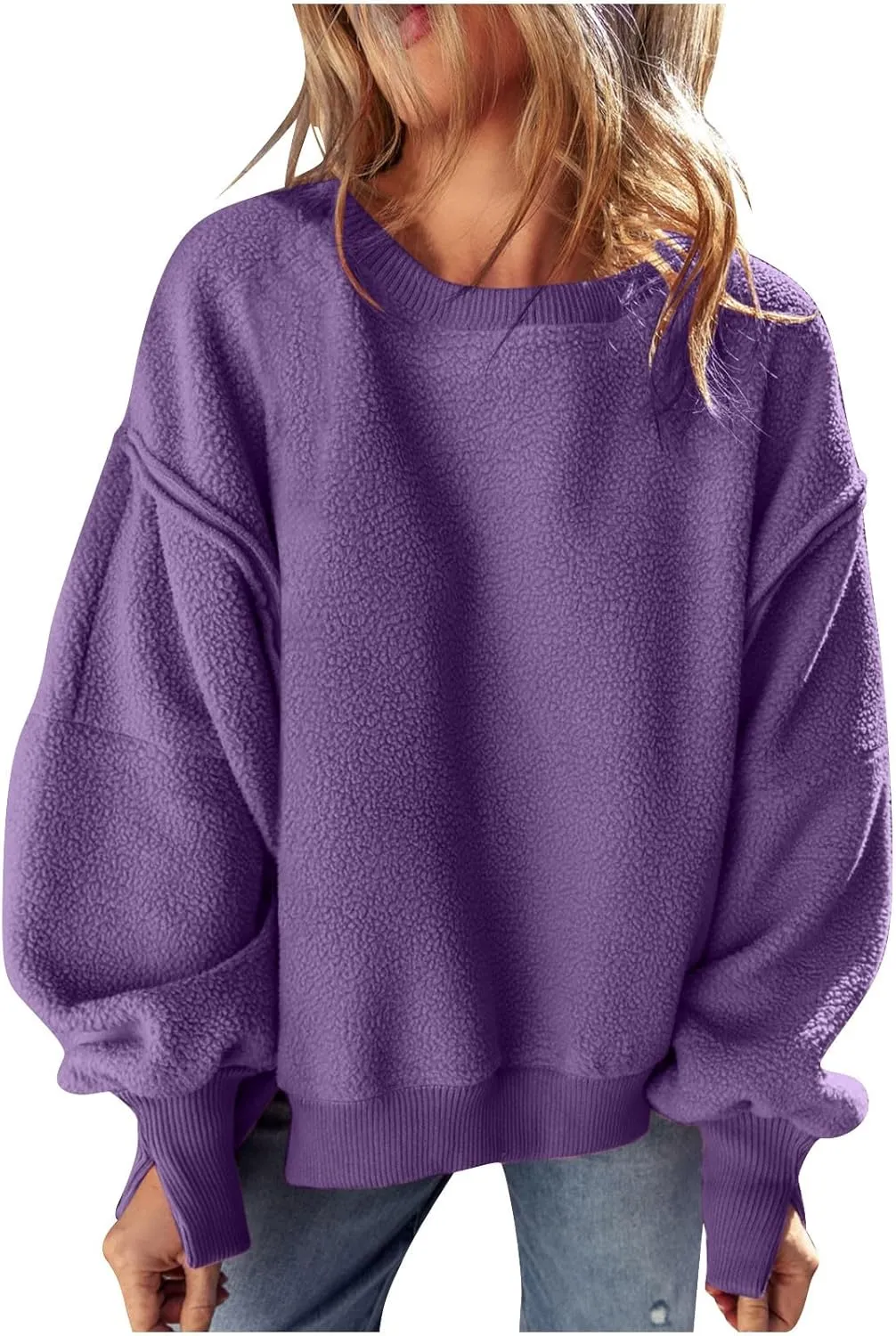 Women's Oversized Crewneck Sweatshirts Trendy Long Sleeve Fleece Pullover Fall Fashion Tops Comfort Winter Clothes