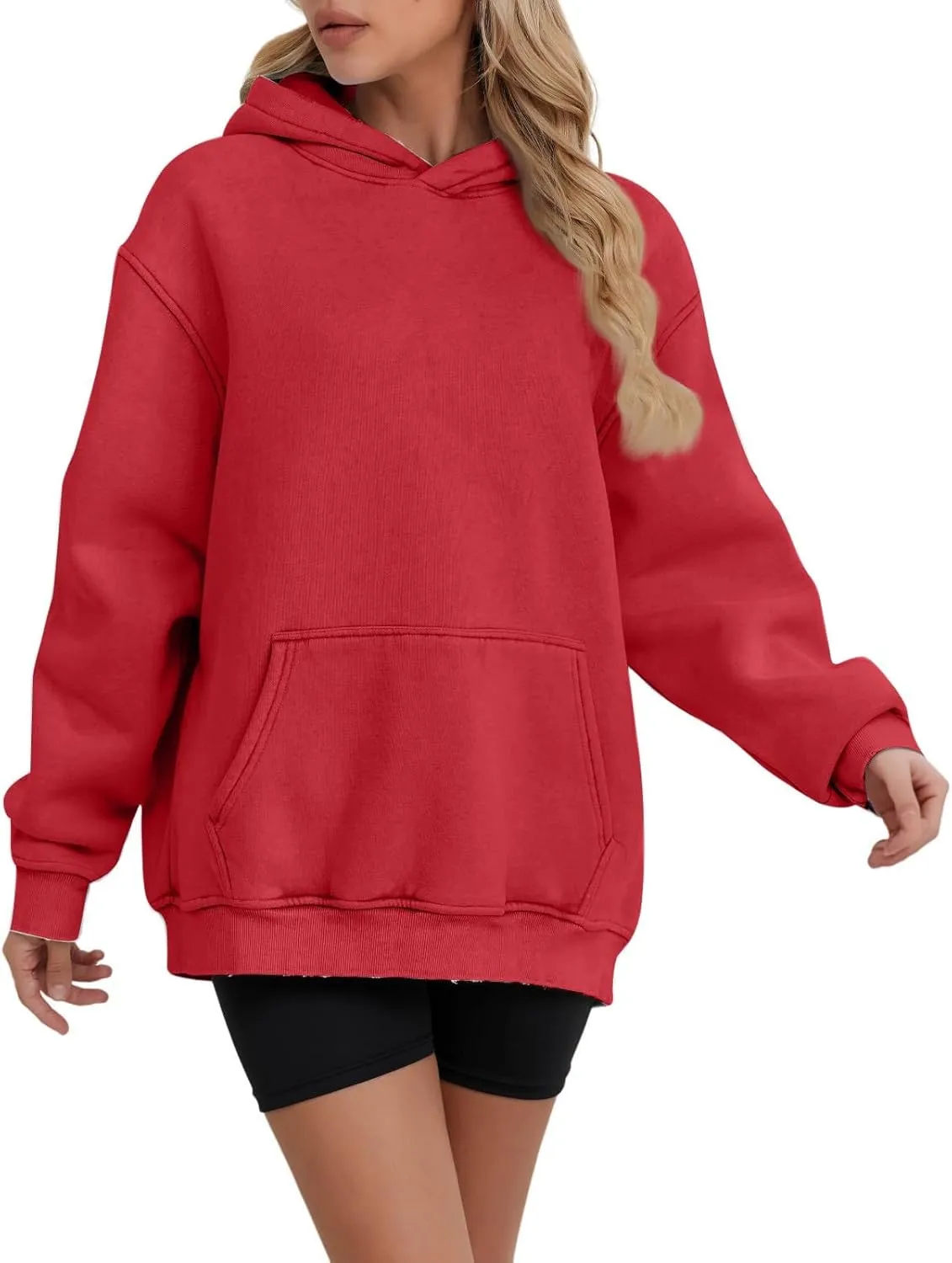 Women's Oversized Hoodie Fleece Cropped Sweatshirt Long Sleeve Weight Pullover with Pocket Lightweight Hoodie