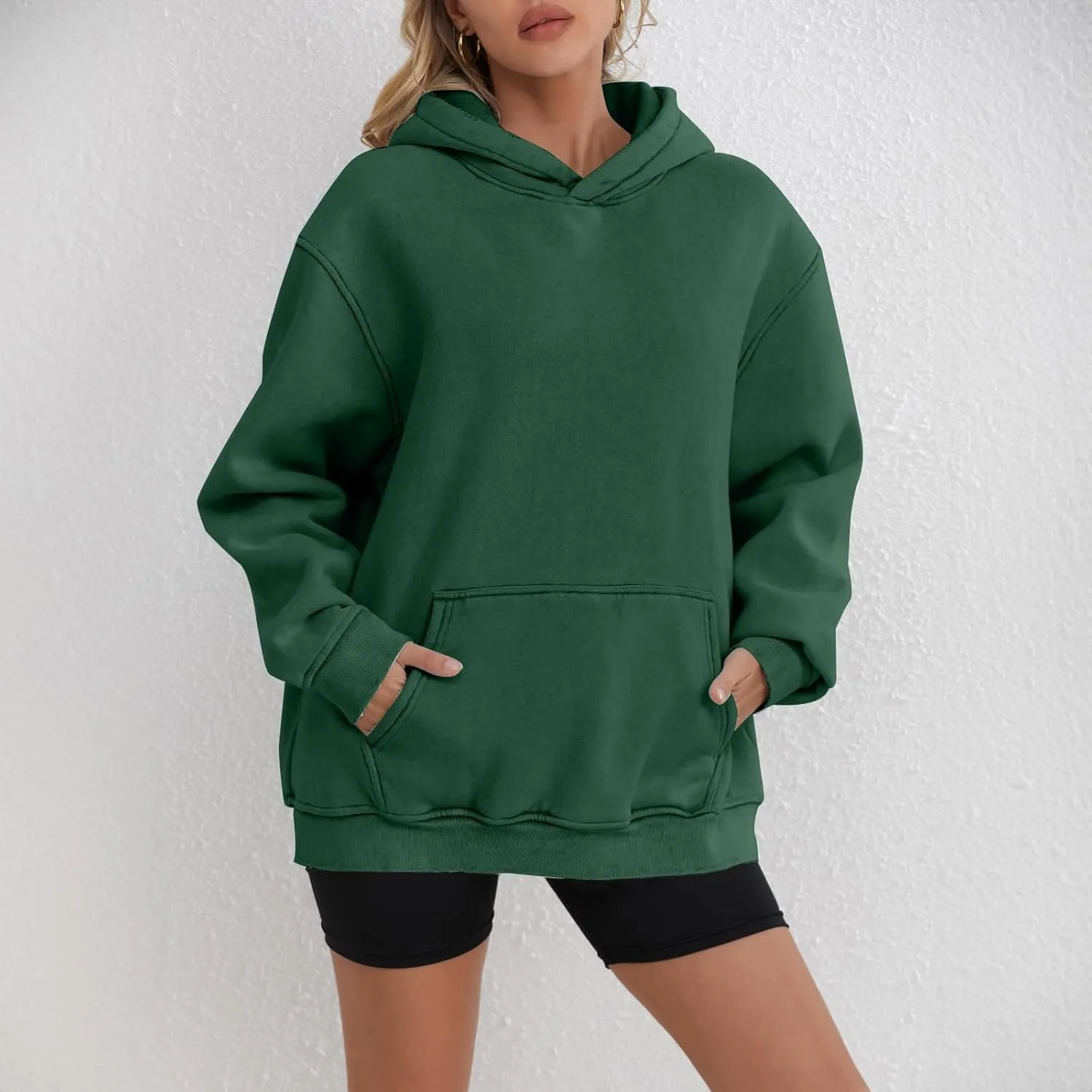 Women's Oversized Hoodie Fleece Cropped Sweatshirt Long Sleeve Weight Pullover with Pocket Lightweight Hoodie