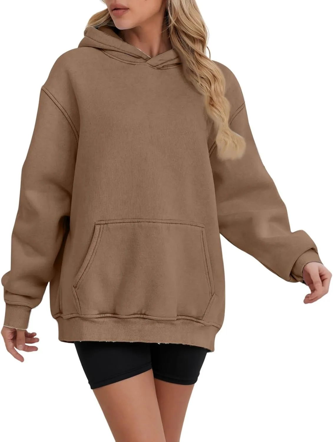 Women's Oversized Hoodie Fleece Cropped Sweatshirt Long Sleeve Weight Pullover with Pocket Lightweight Hoodie