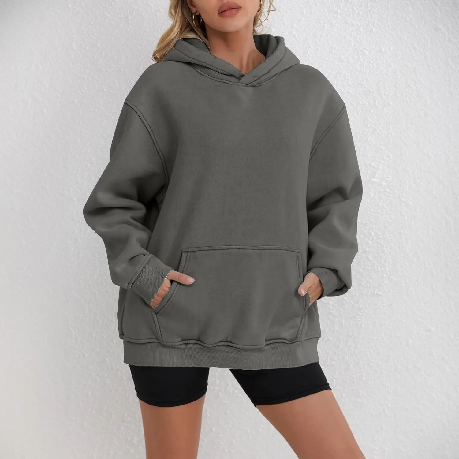 Women's Oversized Hoodie Fleece Cropped Sweatshirt Long Sleeve Weight Pullover with Pocket Lightweight Hoodie