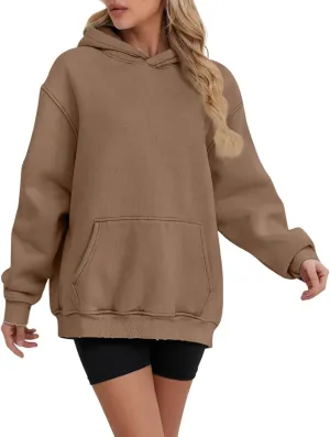 Women's Oversized Hoodie Fleece Cropped Sweatshirt Long Sleeve Weight Pullover with Pocket Lightweight Hoodie