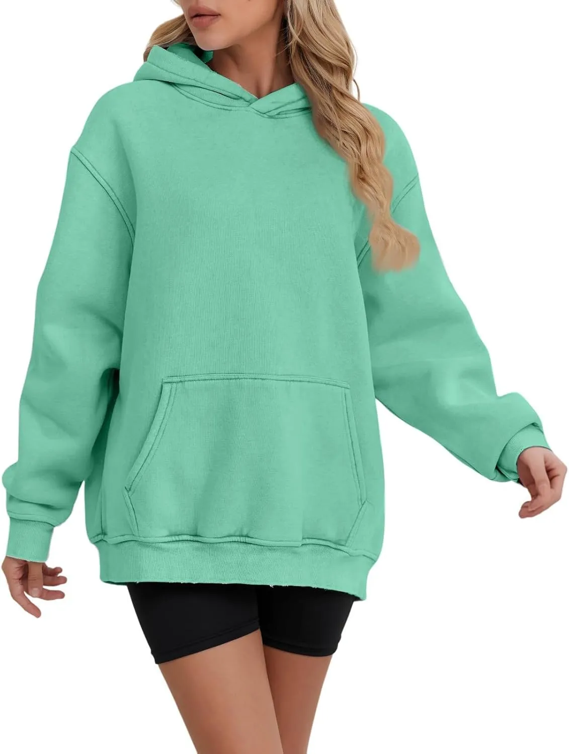 Women's Oversized Hoodie Fleece Cropped Sweatshirt Long Sleeve Weight Pullover with Pocket Lightweight Hoodie