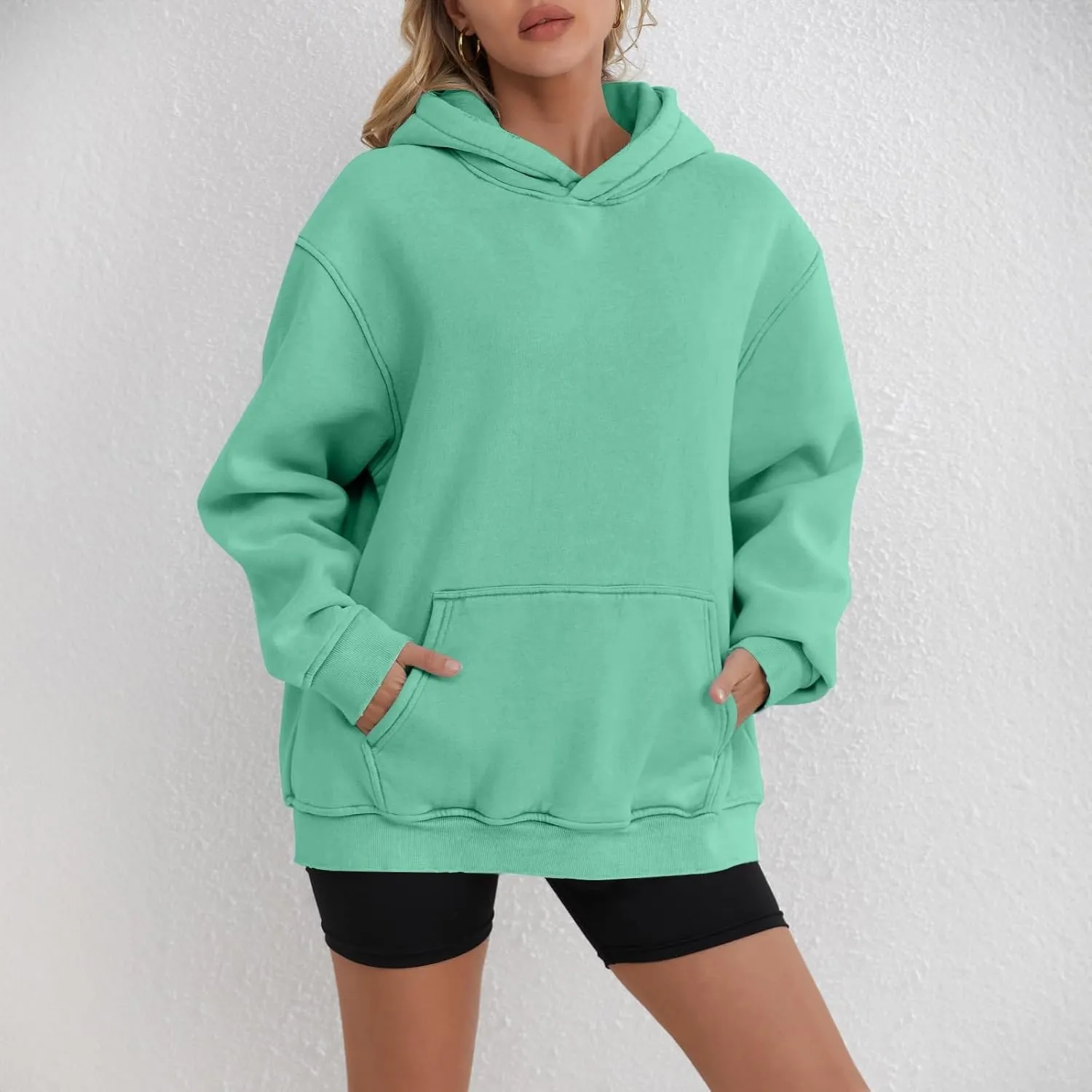 Women's Oversized Hoodie Fleece Cropped Sweatshirt Long Sleeve Weight Pullover with Pocket Lightweight Hoodie