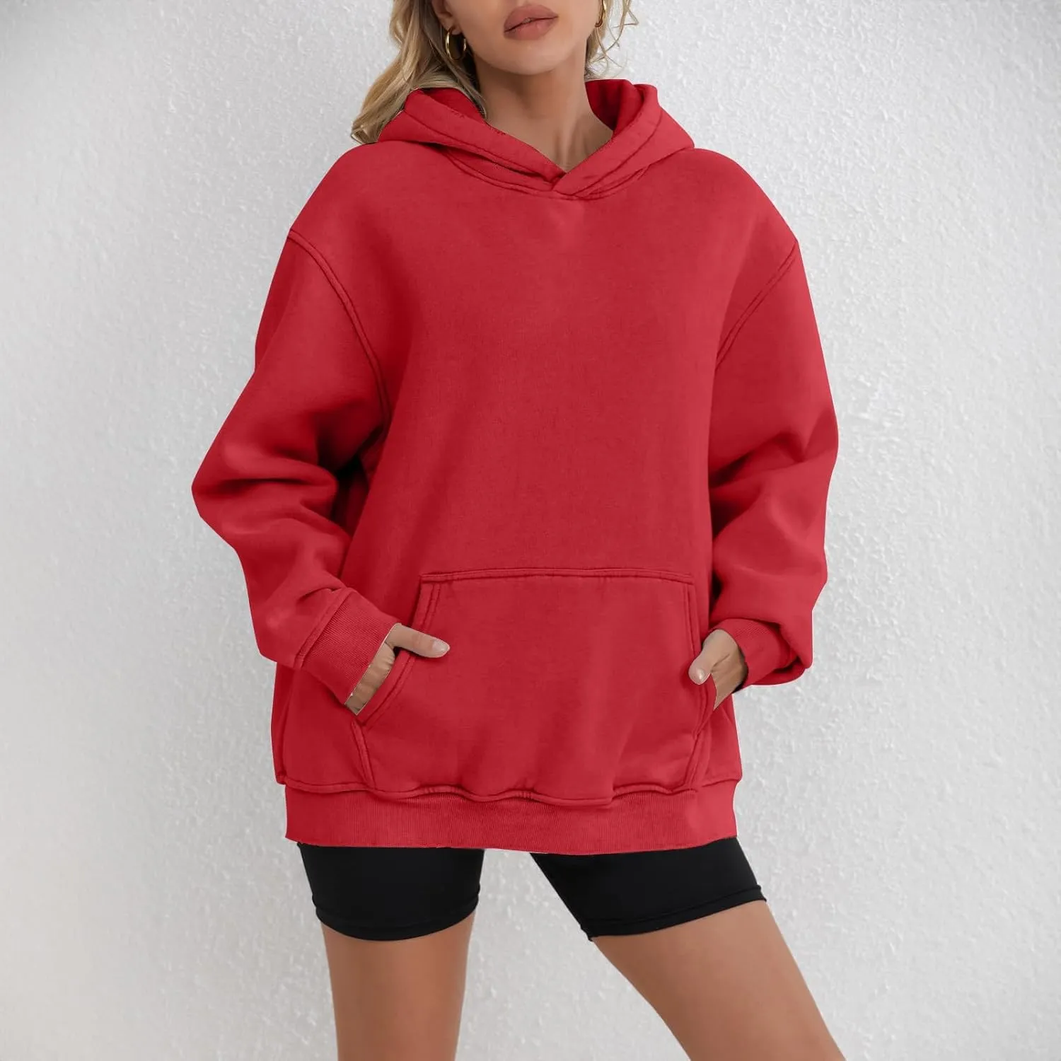 Women's Oversized Hoodie Fleece Cropped Sweatshirt Long Sleeve Weight Pullover with Pocket Lightweight Hoodie