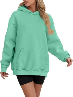 Women's Oversized Hoodie Fleece Cropped Sweatshirt Long Sleeve Weight Pullover with Pocket Lightweight Hoodie