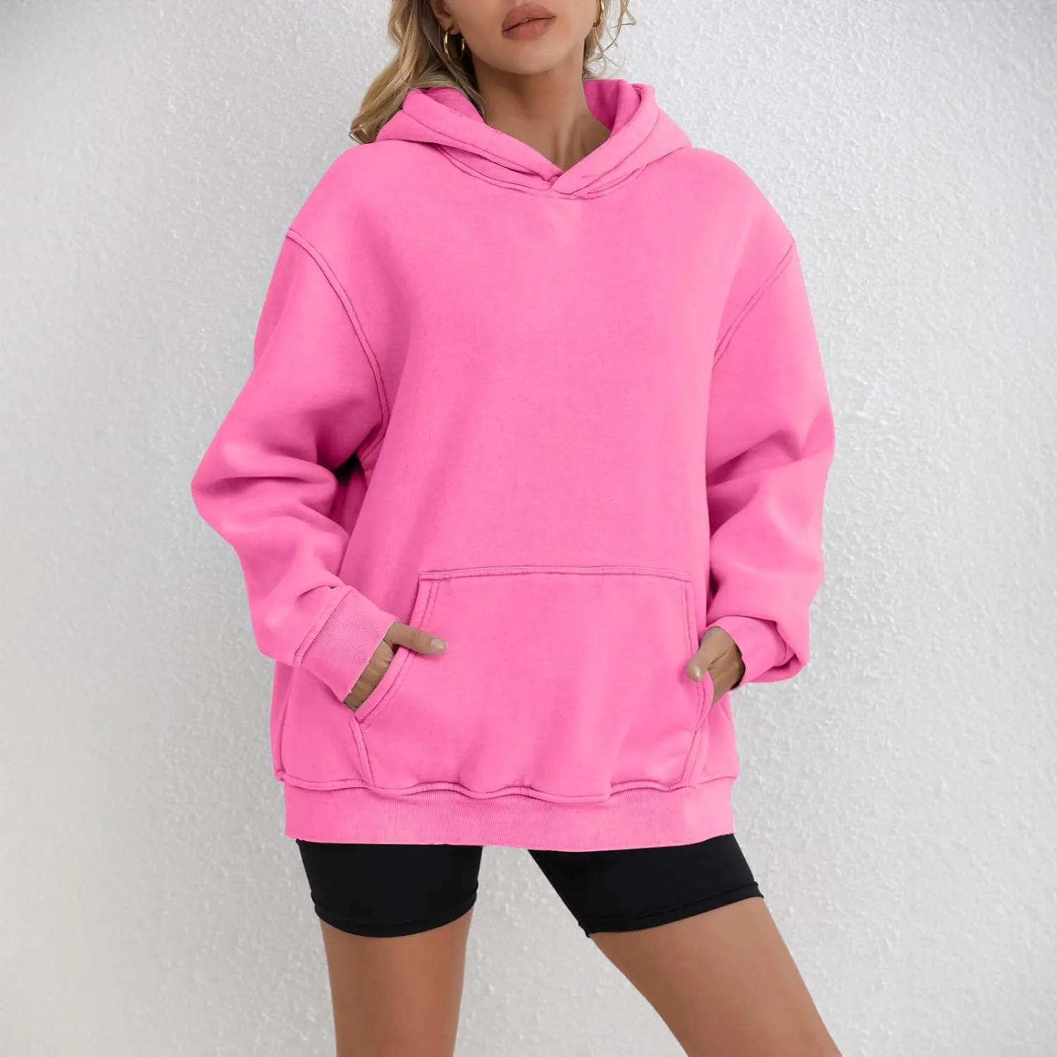 Women's Oversized Hoodie Fleece Cropped Sweatshirt Long Sleeve Weight Pullover with Pocket Lightweight Hoodie
