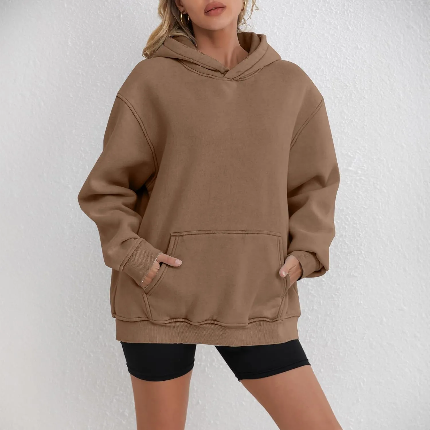 Women's Oversized Hoodie Fleece Cropped Sweatshirt Long Sleeve Weight Pullover with Pocket Lightweight Hoodie