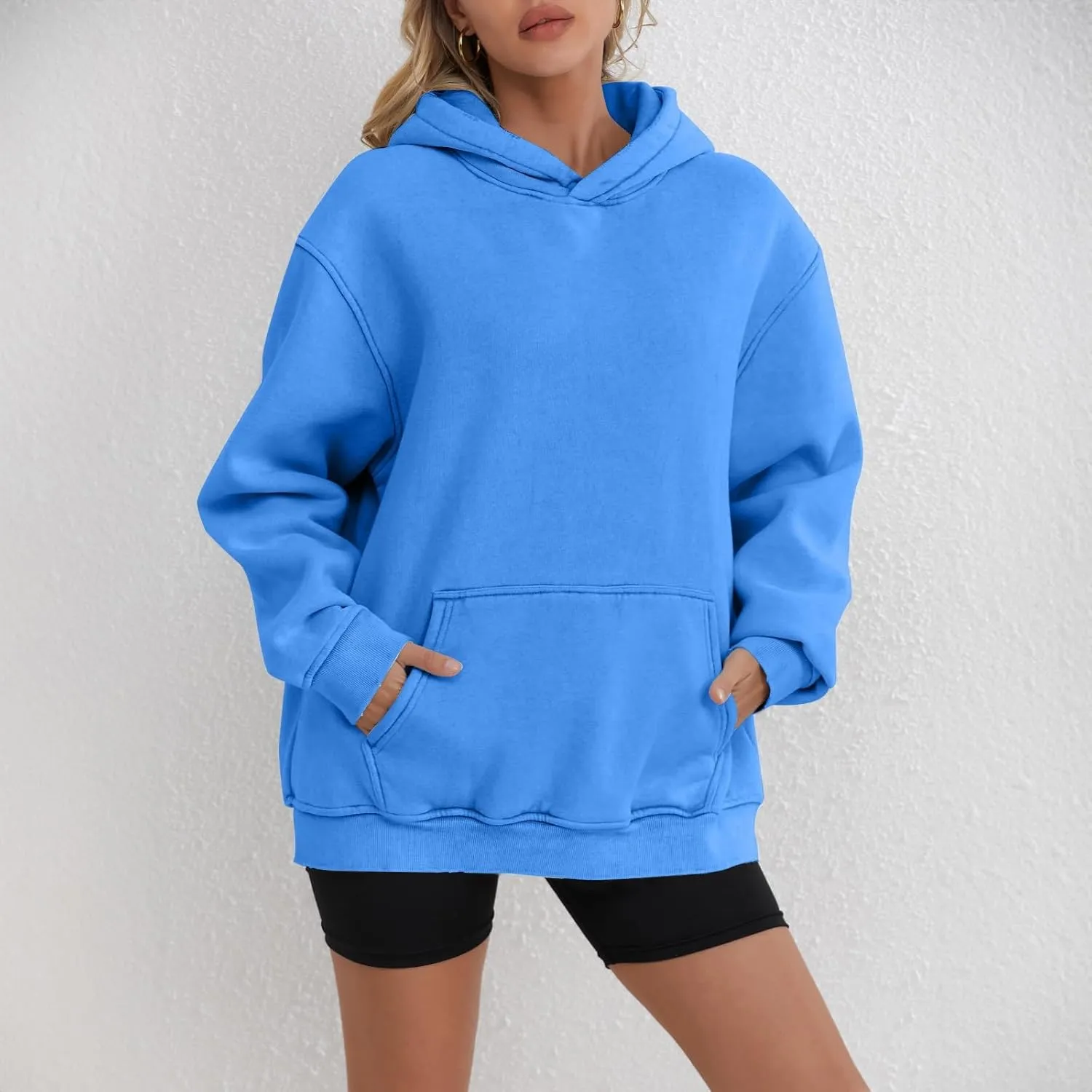 Women's Oversized Hoodie Fleece Cropped Sweatshirt Long Sleeve Weight Pullover with Pocket Lightweight Hoodie