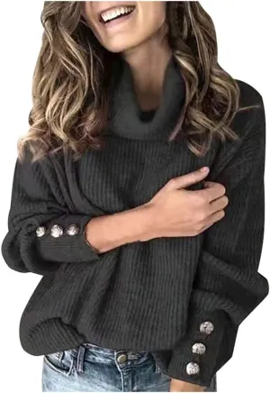 Women's Oversized Sweaters 2023 Knitted Button Loose Women Sleeve Sweater Casual Long Sleeve Crewneck Loose Long