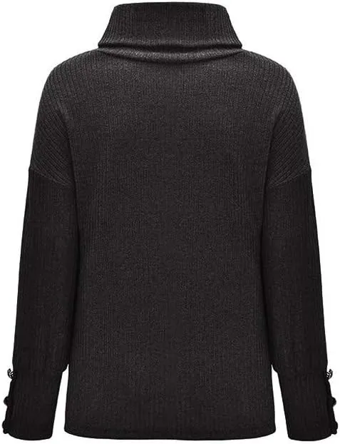 Women's Oversized Sweaters 2023 Knitted Button Loose Women Sleeve Sweater Casual Long Sleeve Crewneck Loose Long