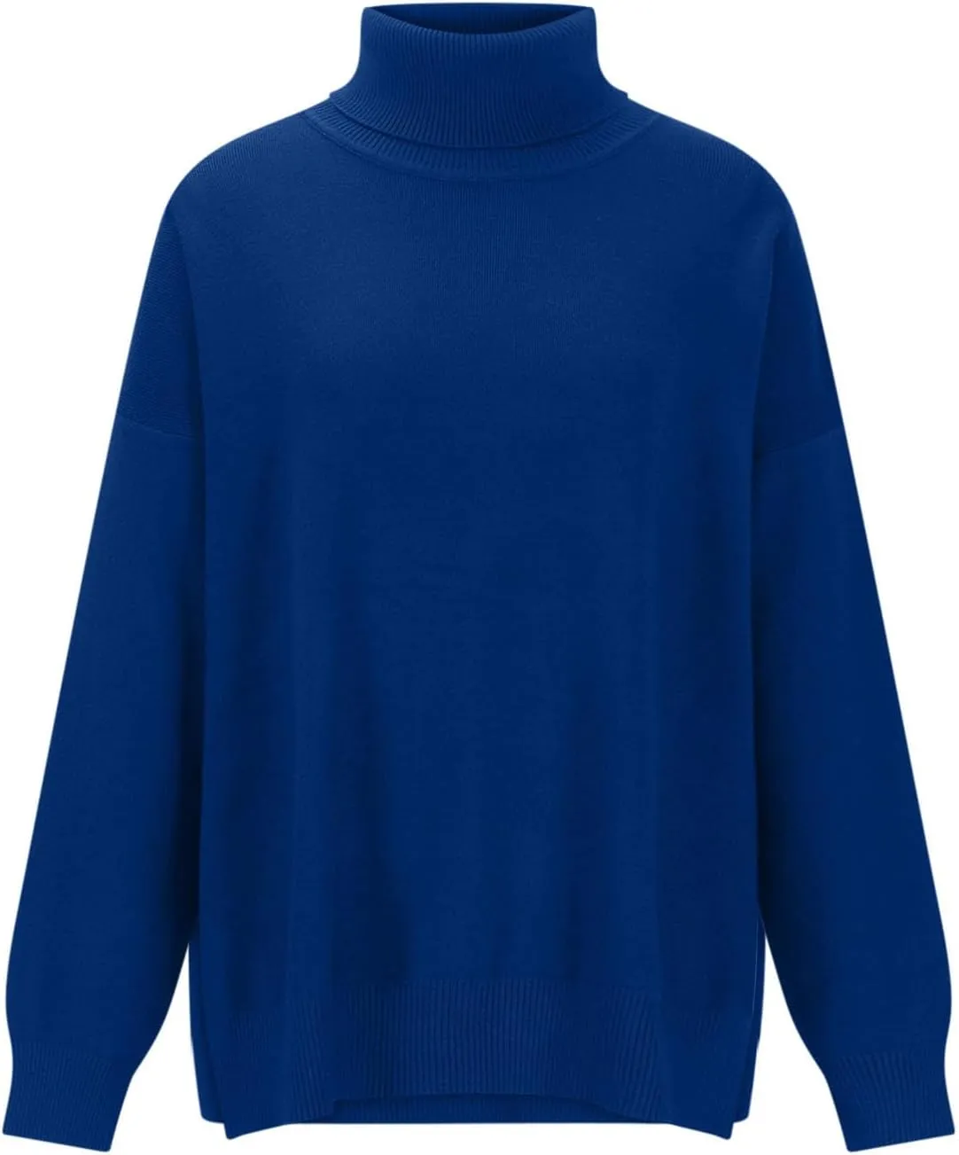 Womens Oversized Turtleneck Pullover Sweater Casual Ribbed Knit Side Split Tunic Sweaters Solid Long Sleeve Jumper