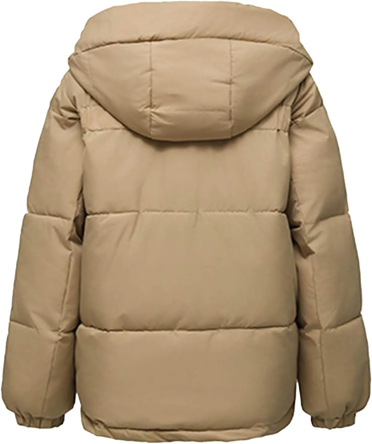 Women's Quilted Jackets Zip Up Down Open Winter Hooded Puffer Jackets Stand Collar Solid Color Quilted Outerwear