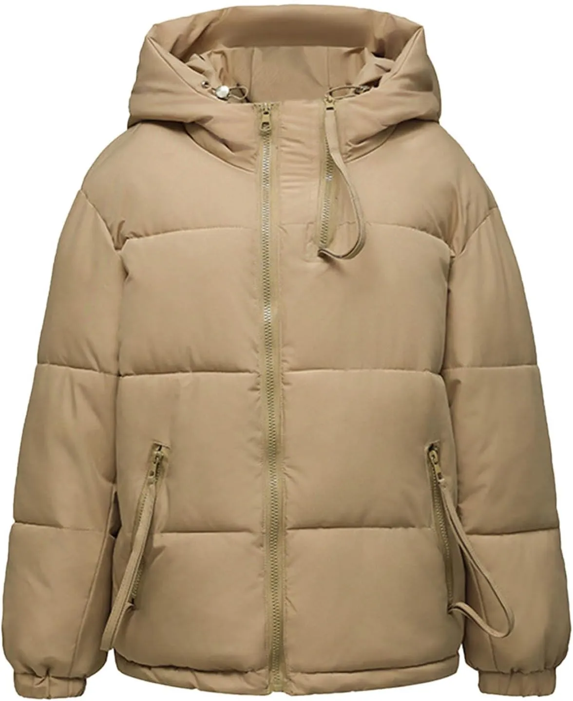Women's Quilted Jackets Zip Up Down Open Winter Hooded Puffer Jackets Stand Collar Solid Color Quilted Outerwear