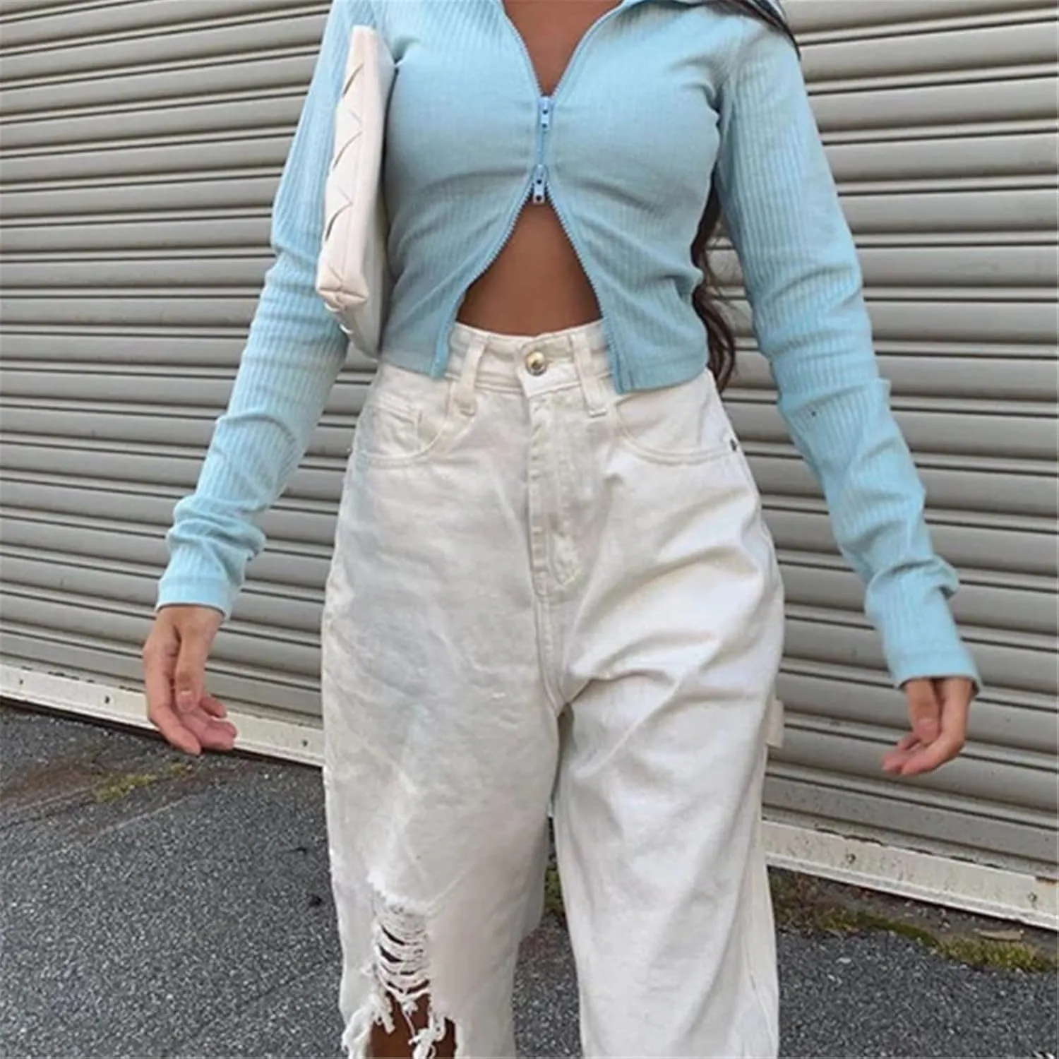 Women's Ripped Boyfriend Jeans Cute Ripped Distressed High Rise Straight Leg Loose Baggy Denim Pants Flared Jeans