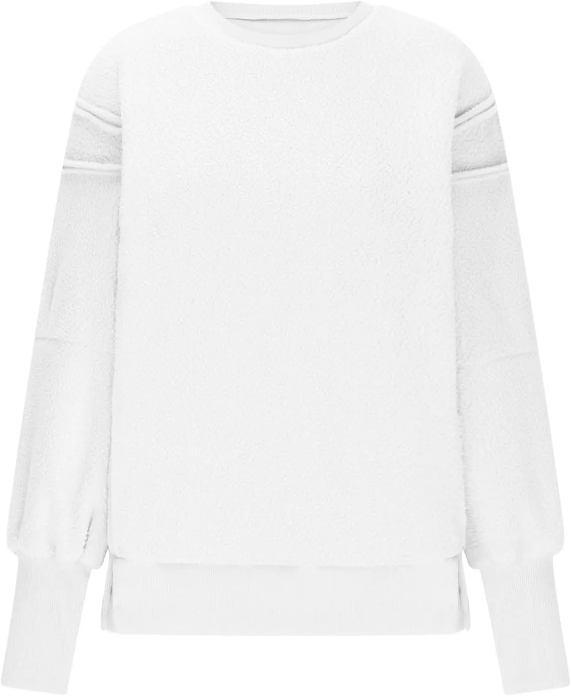 Women's Sherpa Fleece Oversized Sweatshirts Drop Shoulder Long Sleeve Hoodies Crewneck Warm Fuzzy Sweatshirt