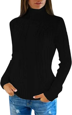 Womens Slim Fit Sexy Sweaters 2024 Winter Cable Knit Light Sweaters for Women Knitted Trendy Turtleneck Solid Warm