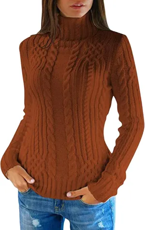 Womens Slim Fit Sexy Sweaters 2024 Winter Cable Knit Light Sweaters for Women Knitted Trendy Turtleneck Solid Warm