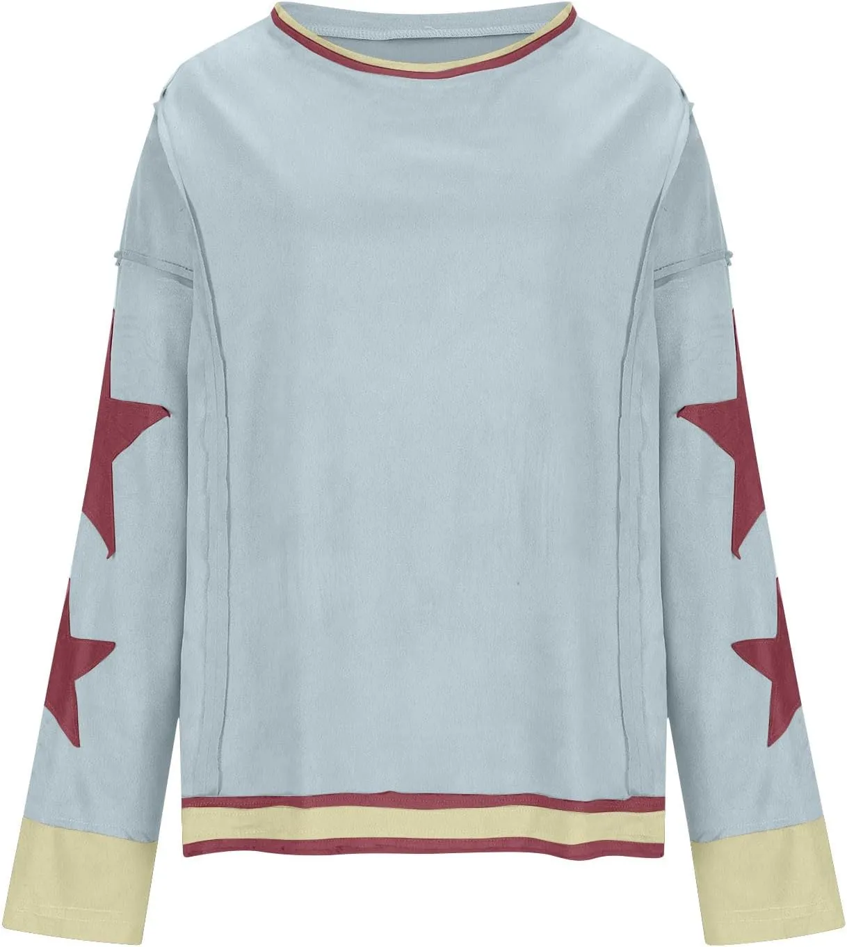 Womens Star Oversized Sweatshirt Crewneck Drop Shoulder Pullover Long Sleeve Shirts Tops Y2K Cute Trendy Clothes