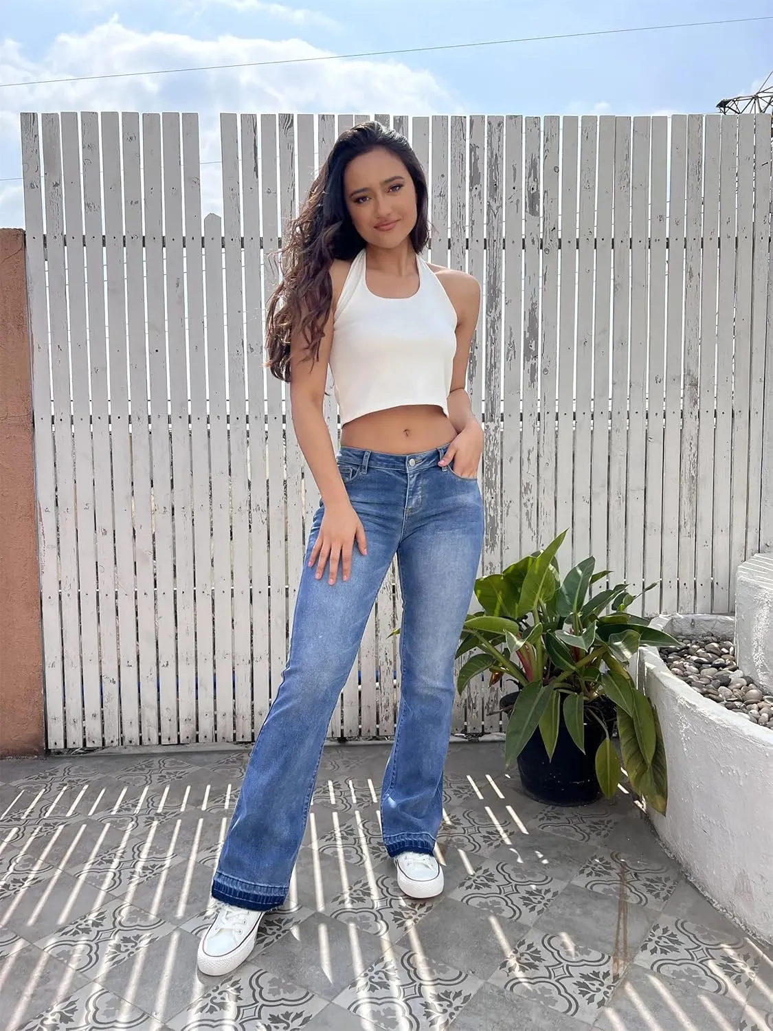 Womens Straight Leg Jeans Low Rise Stretchy Skinny Wide Leg Denim Pants Trendy Bootcut Jeans for Women 2025