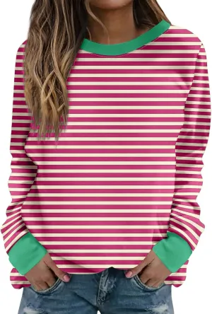 Womens Striped Sweatshirts Oversized Long Sleeve Tunic Pullover Crewneck Comfy Fall Tops Winter Trendy Clothes 2024