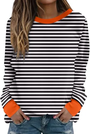 Womens Striped Sweatshirts Oversized Long Sleeve Tunic Pullover Crewneck Comfy Fall Tops Winter Trendy Clothes 2024