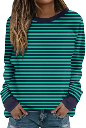 Womens Striped Sweatshirts Oversized Long Sleeve Tunic Pullover Crewneck Comfy Fall Tops Winter Trendy Clothes 2024
