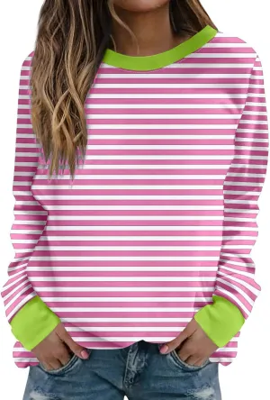 Womens Striped Sweatshirts Oversized Long Sleeve Tunic Pullover Crewneck Comfy Fall Tops Winter Trendy Clothes 2024