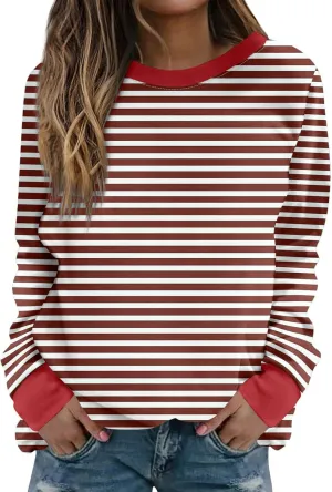 Womens Striped Sweatshirts Oversized Long Sleeve Tunic Pullover Crewneck Comfy Fall Tops Winter Trendy Clothes 2024