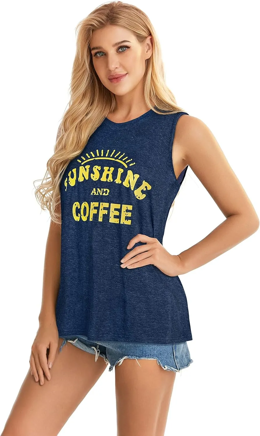 Womens Tank Tops Summer T Shirts Sleeveless Casual Loose Tunic Blouses